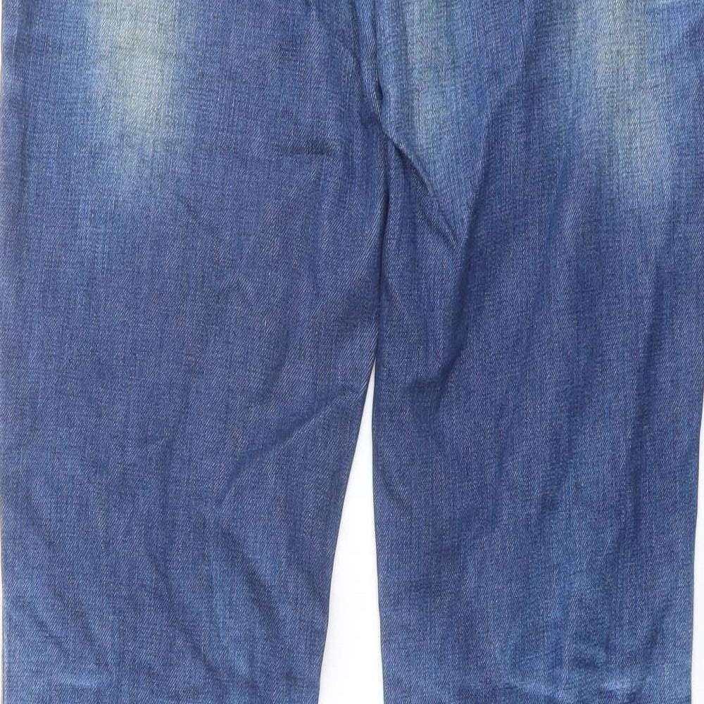 Pull&Bear Mens Blue Cotton Straight Jeans Size 32 in L32 in Regular Button