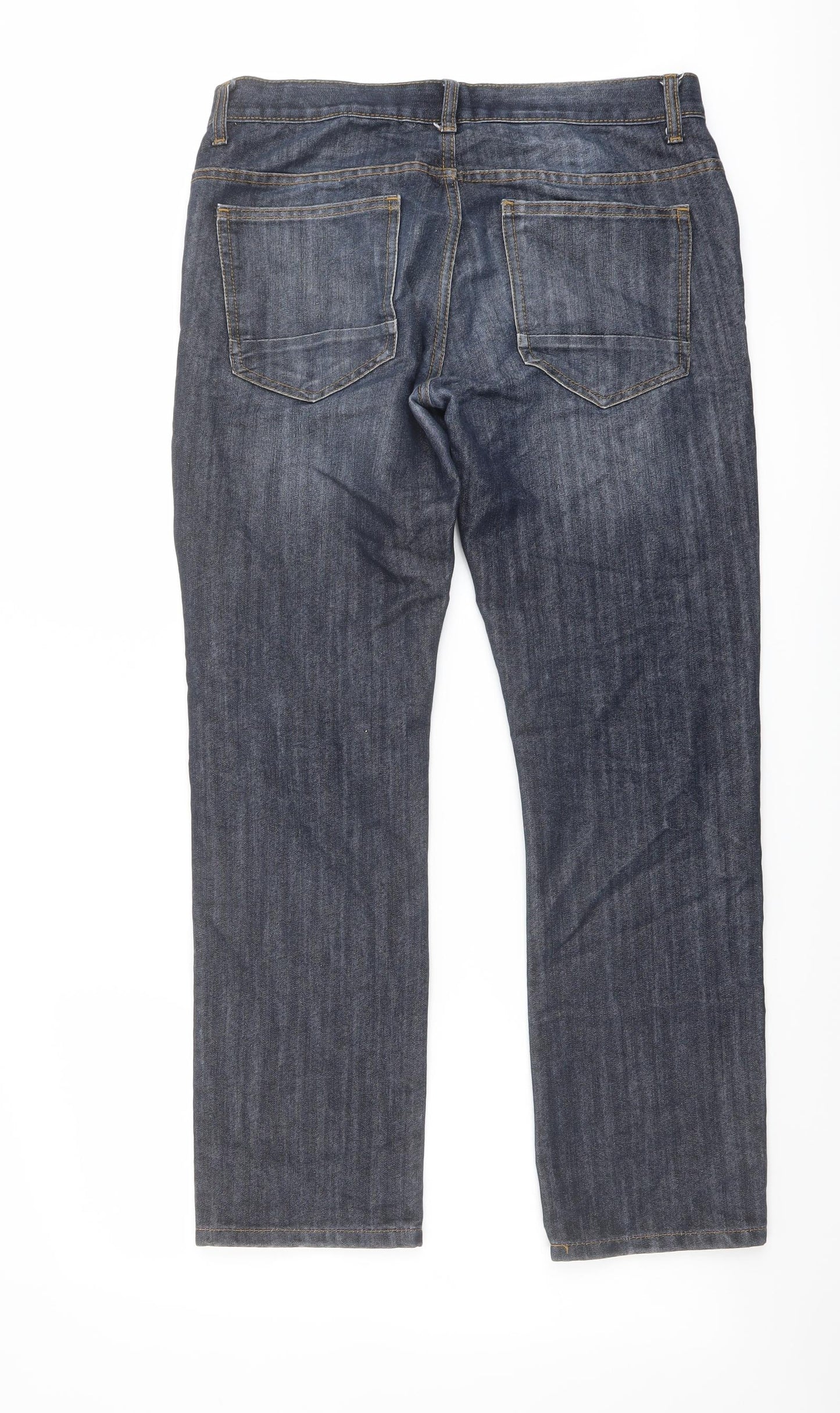 Denim & Co. Mens Blue Cotton Straight Jeans Size 32 in L30 in Regular Button