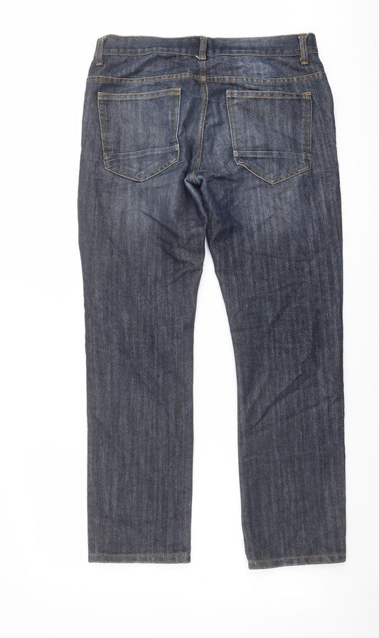 Denim & Co. Mens Blue Cotton Straight Jeans Size 32 in L30 in Regular Button