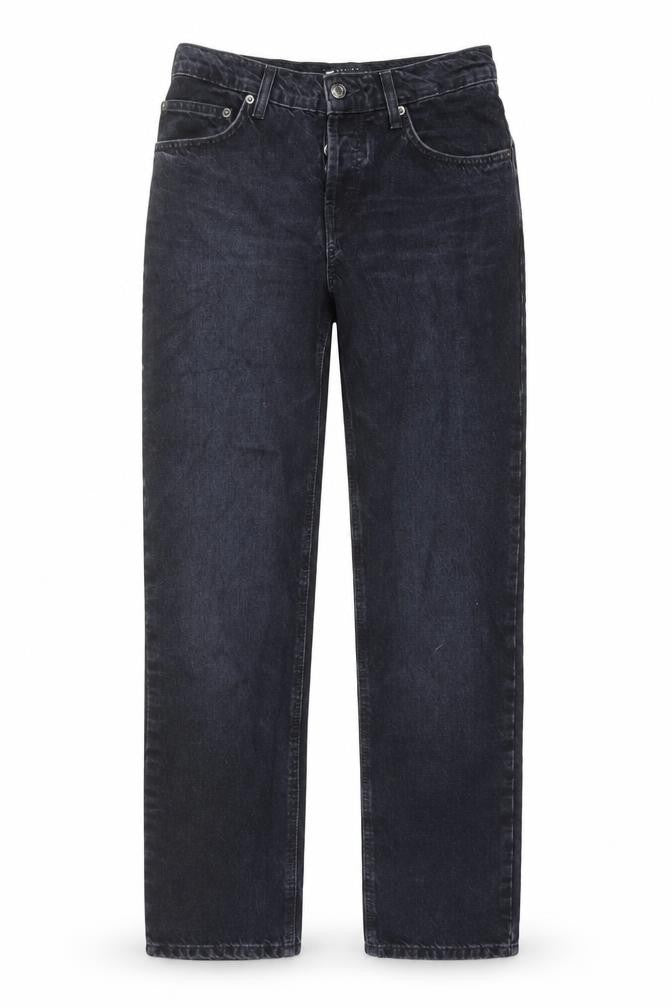 Front view of ASOS women’s blue cotton straight jeans, size UK 24, in, 32-inch leg regular button