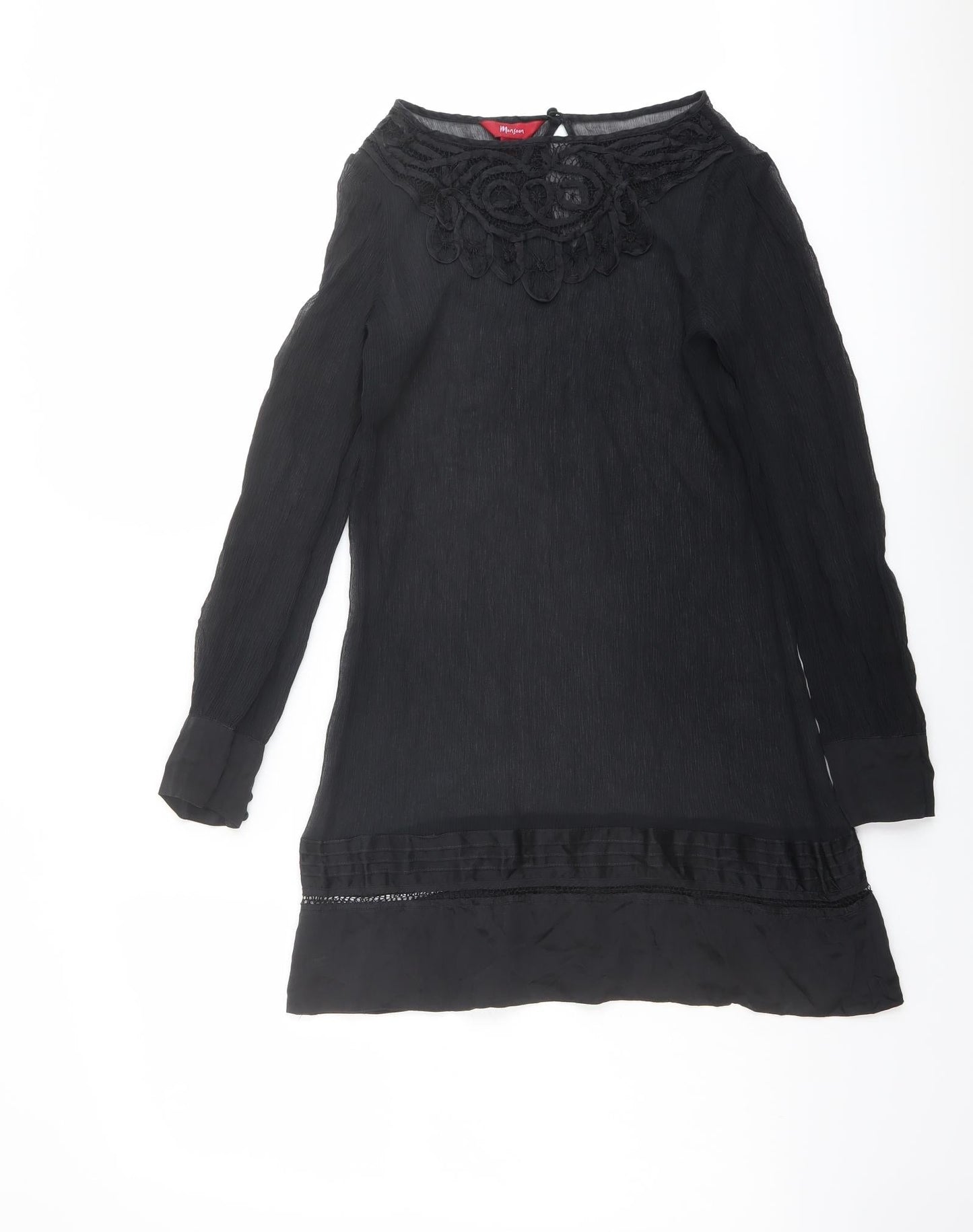Monsoon Womens Black Polyester Basic Blouse Size 12 Round Neck