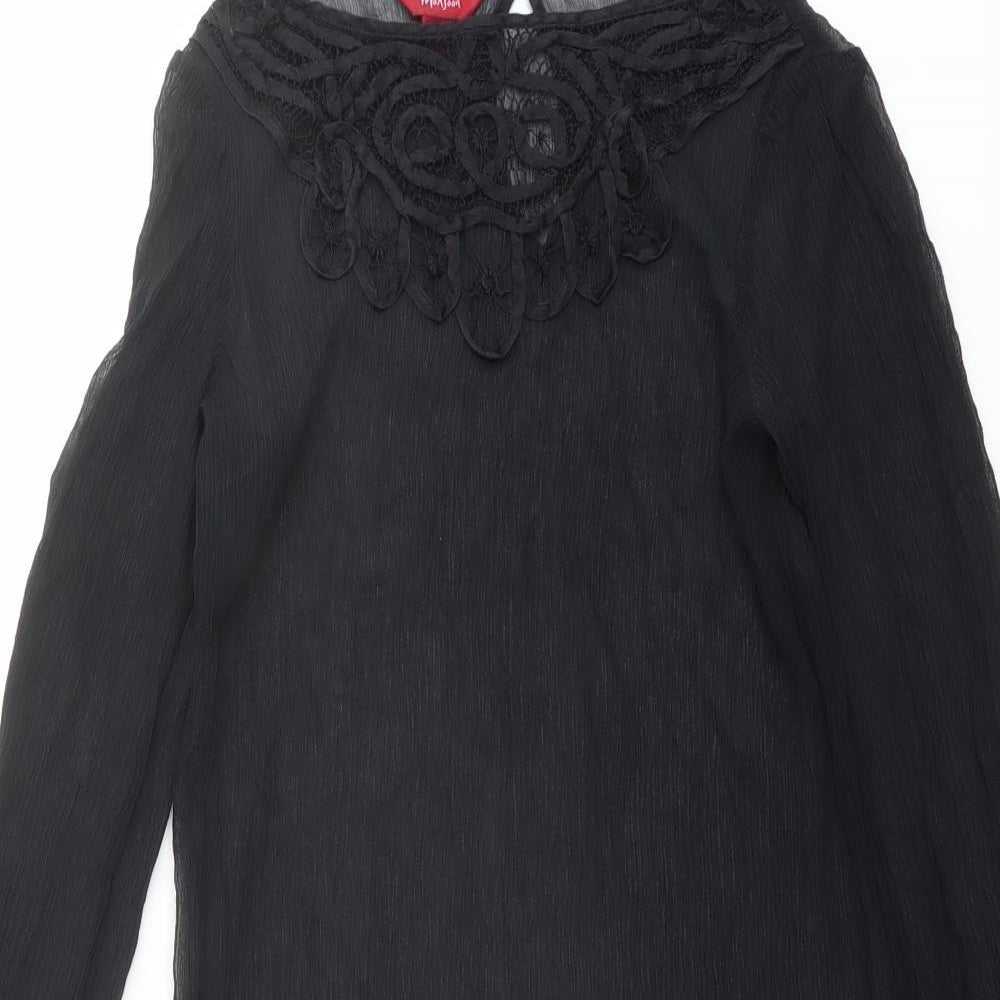 Monsoon Womens Black Polyester Basic Blouse Size 12 Round Neck