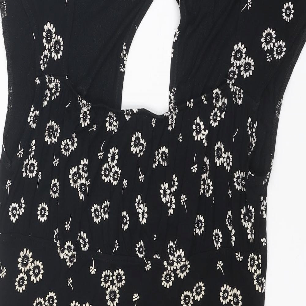 Topshop Womens Black Floral Viscose A-Line Size 12 Square Neck Pullover
