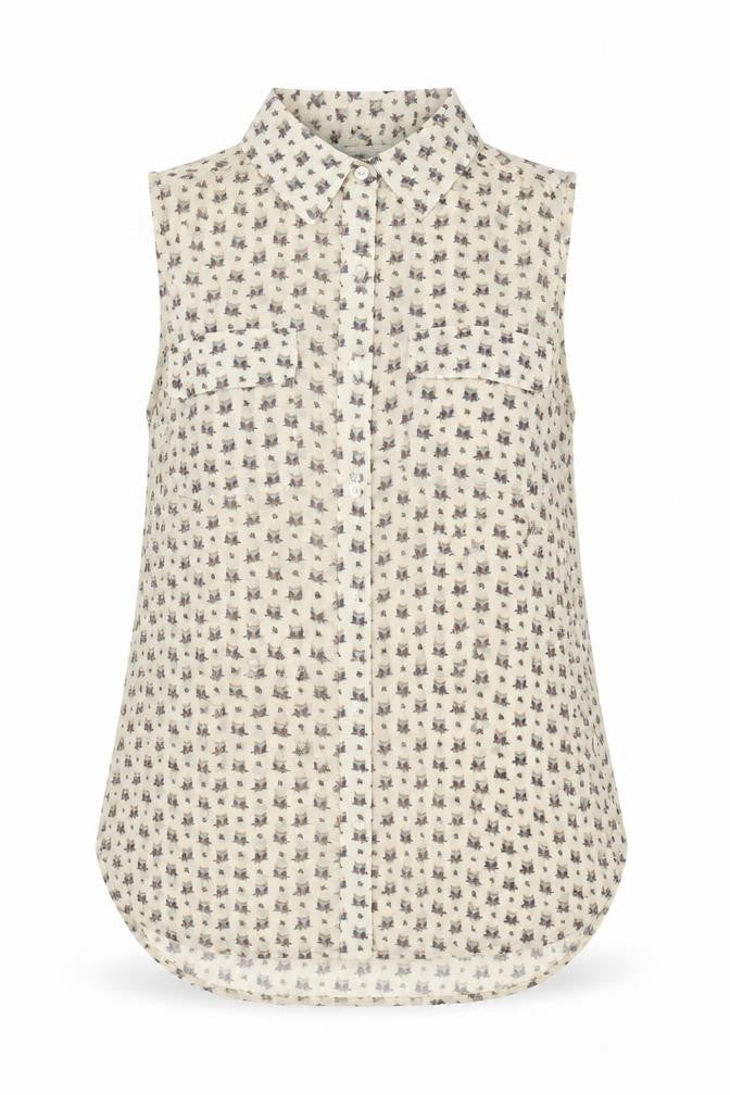 NEXT Womens Ivory Geometric Polyester Basic Button-Up Size 8 Collared - Owl Print