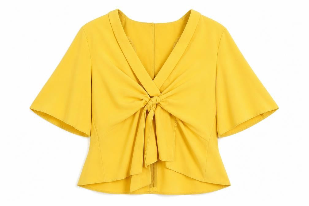Adlib Womens Yellow Polyester Basic Blouse Size 10 V-Neck