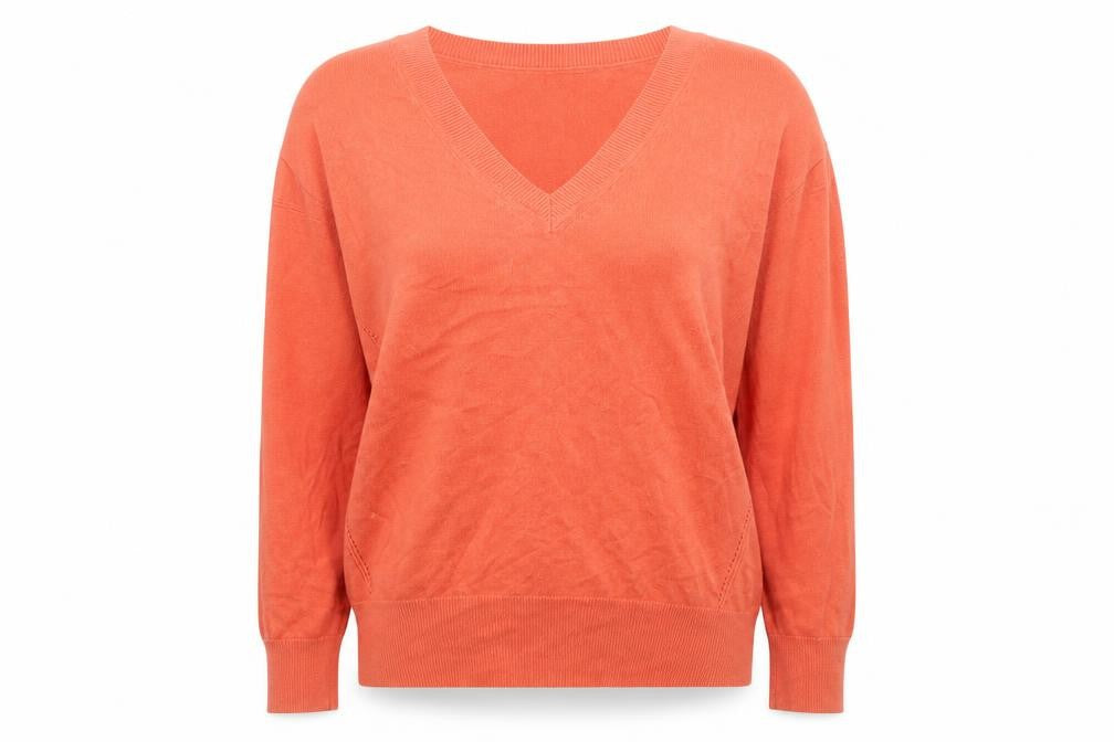 Marks and Spencer Womens Orange V-Neck Cotton Pullover Jumper Size M