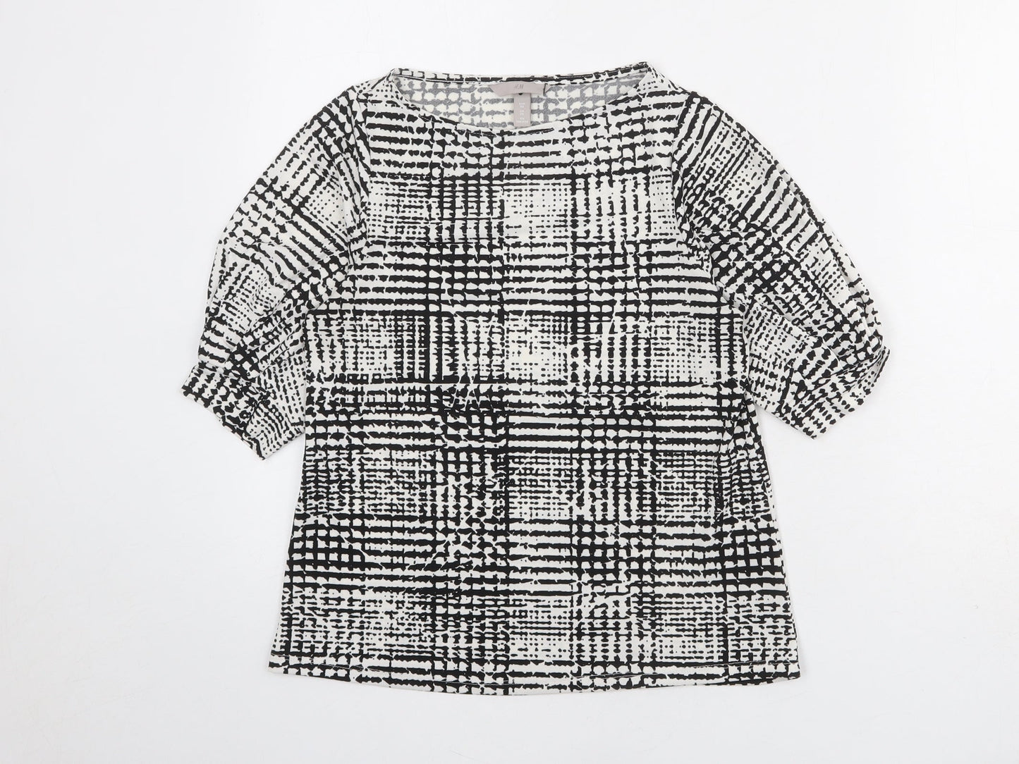 H&M Womens Black Check Polyester Basic T-Shirt Size XS Round Neck