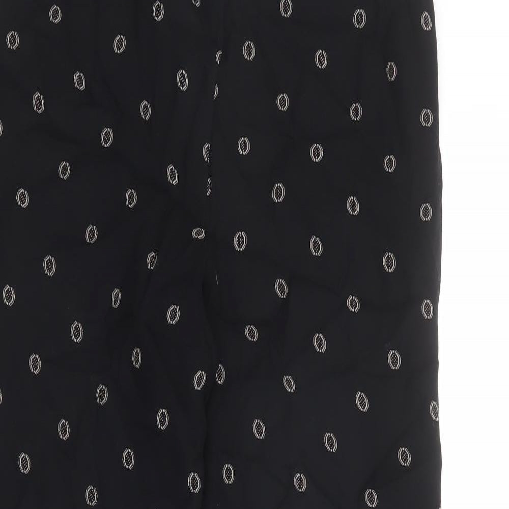 St Michael Womens Black Geometric Viscose Trousers Size 8 L24 in Regular Zip