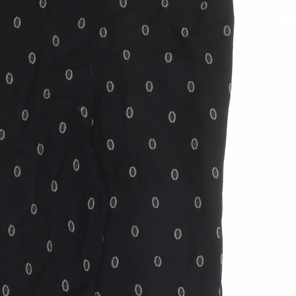 St Michael Womens Black Geometric Viscose Trousers Size 8 L24 in Regular Zip