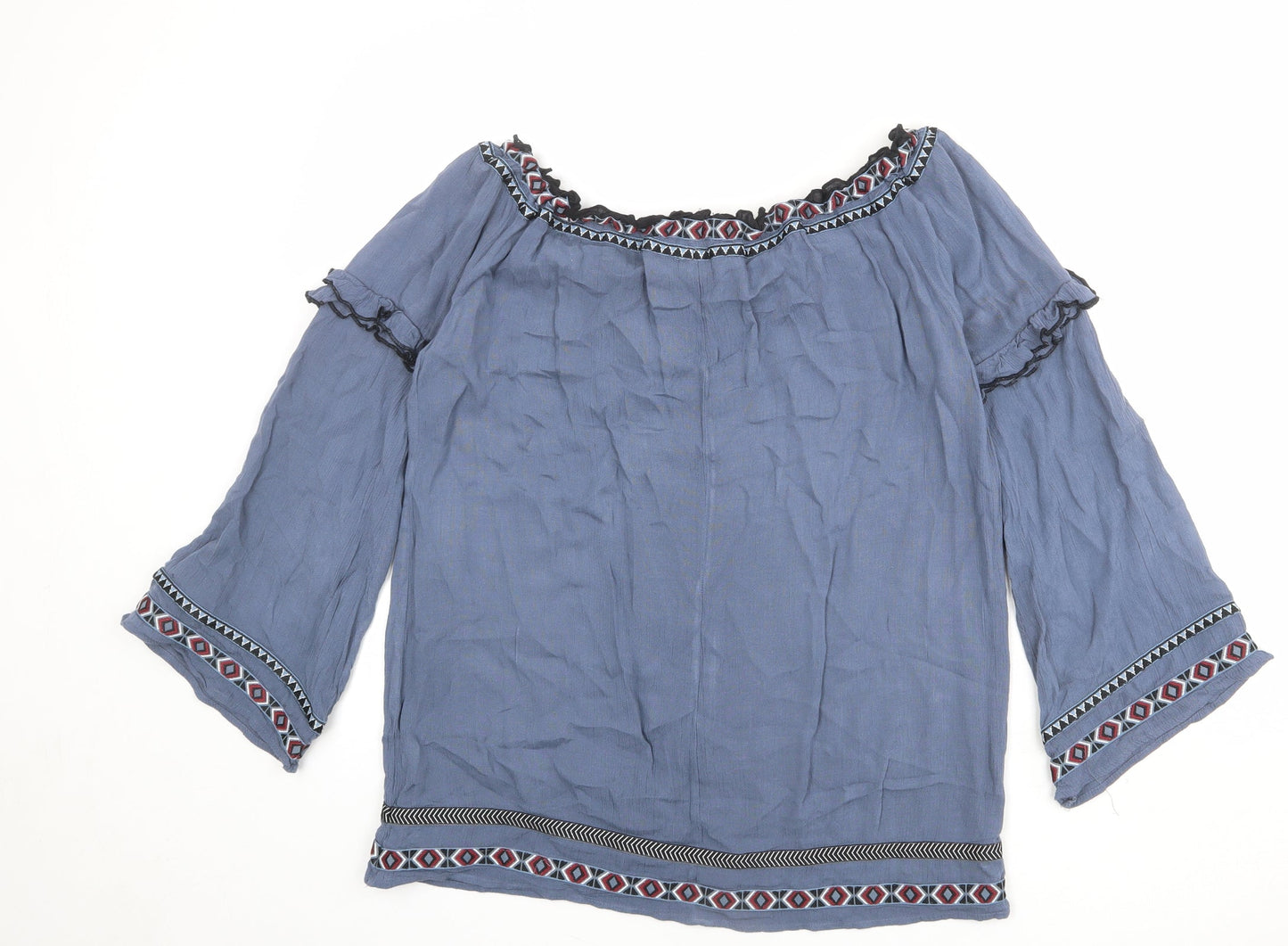 River Island Womens Blue Viscose Basic Blouse Size 8 Boat Neck