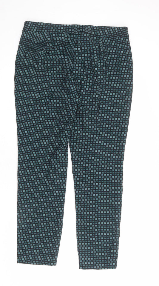 Marks and Spencer Womens Black Geometric Polyester Dress Pants Trousers Size 12 L24 in Regular Zip