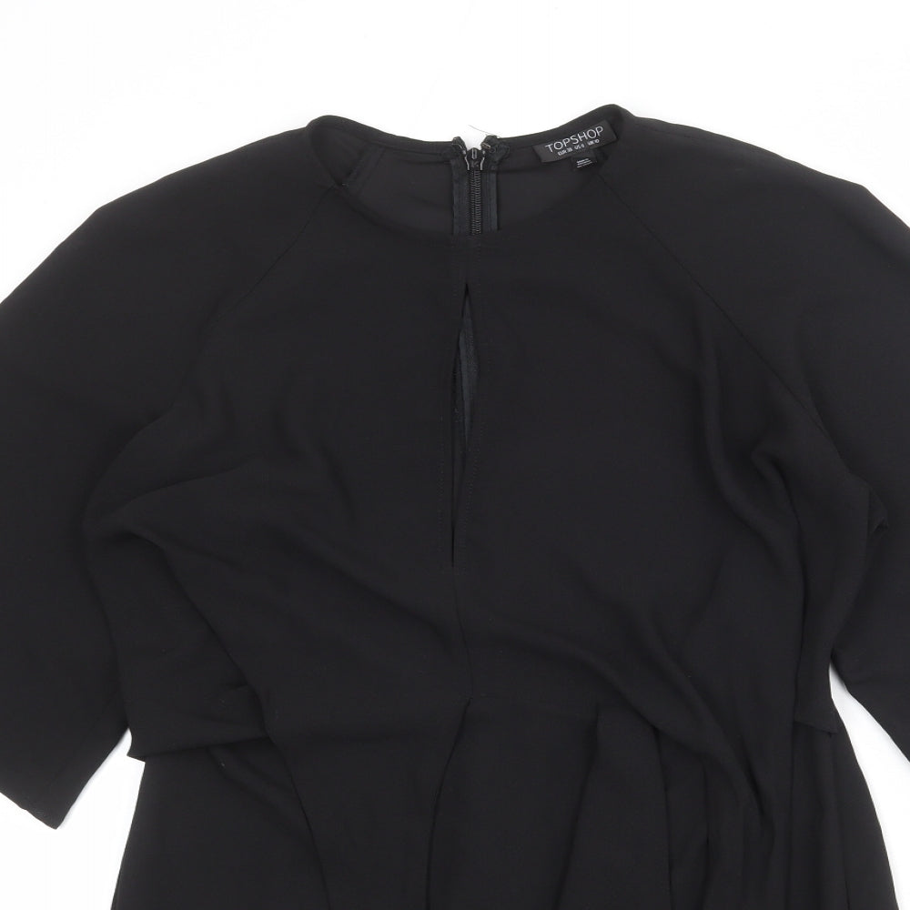 Topshop Womens Black Polyester A-Line Size 10 Round Neck Zip