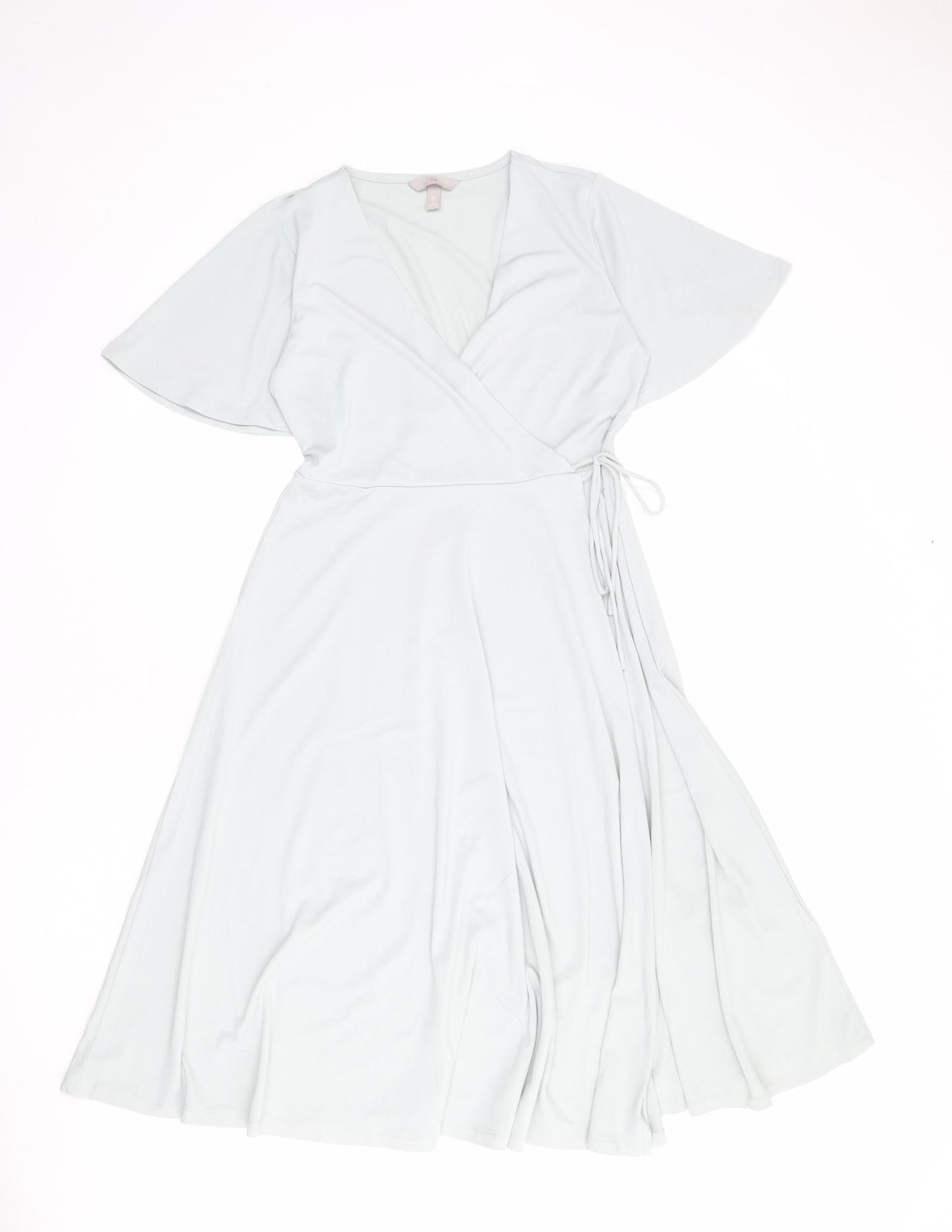 H&M Womens Blue Polyester Wrap Dress Size S V-Neck Tie - Butterfly Sleeves