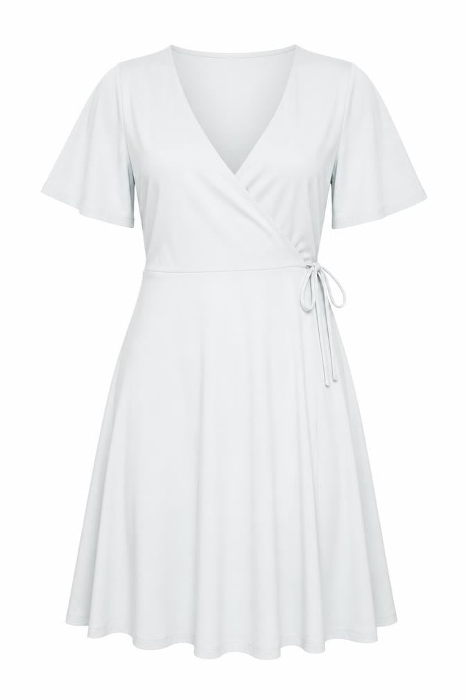 H&M Womens Blue Polyester Wrap Dress Size S V-Neck Tie - Butterfly Sleeves
