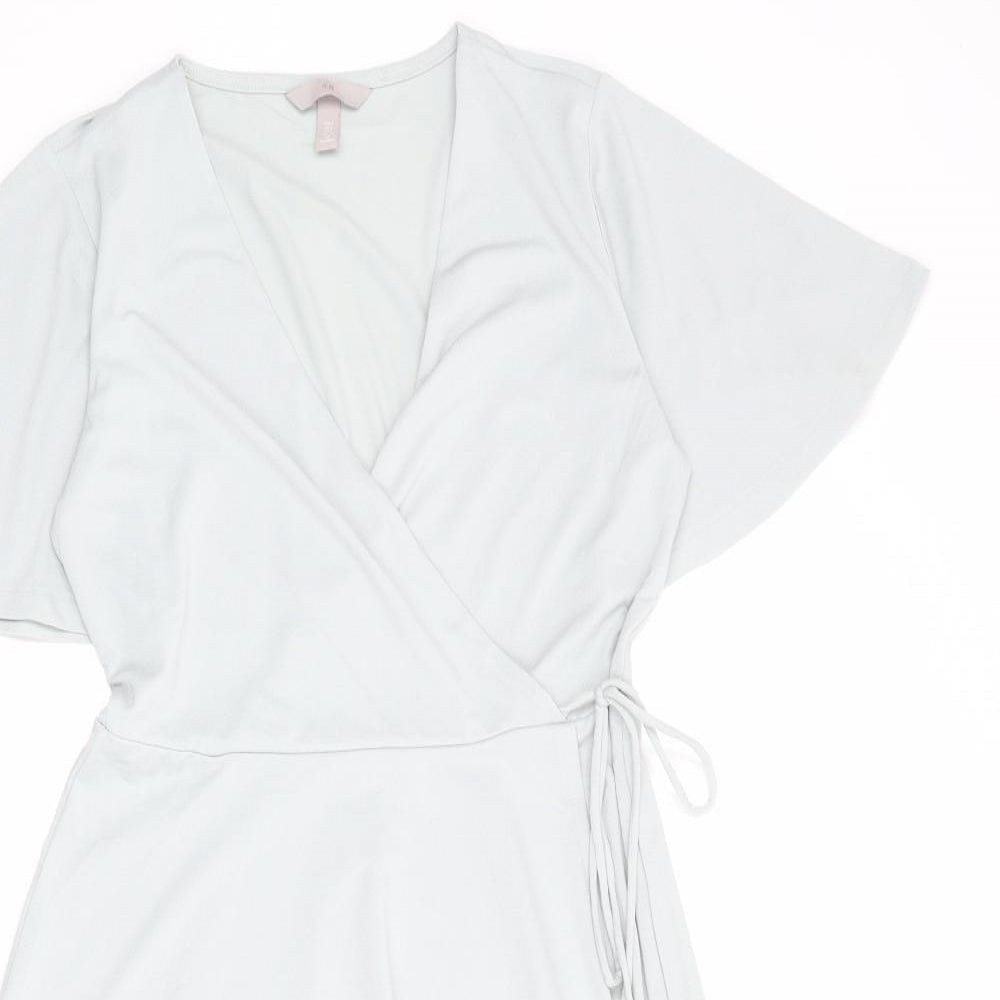 H&M Womens Blue Polyester Wrap Dress Size S V-Neck Tie - Butterfly Sleeves