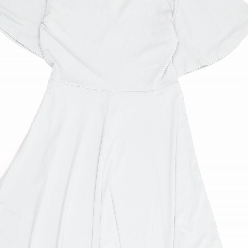 H&M Womens Blue Polyester Wrap Dress Size S V-Neck Tie - Butterfly Sleeves