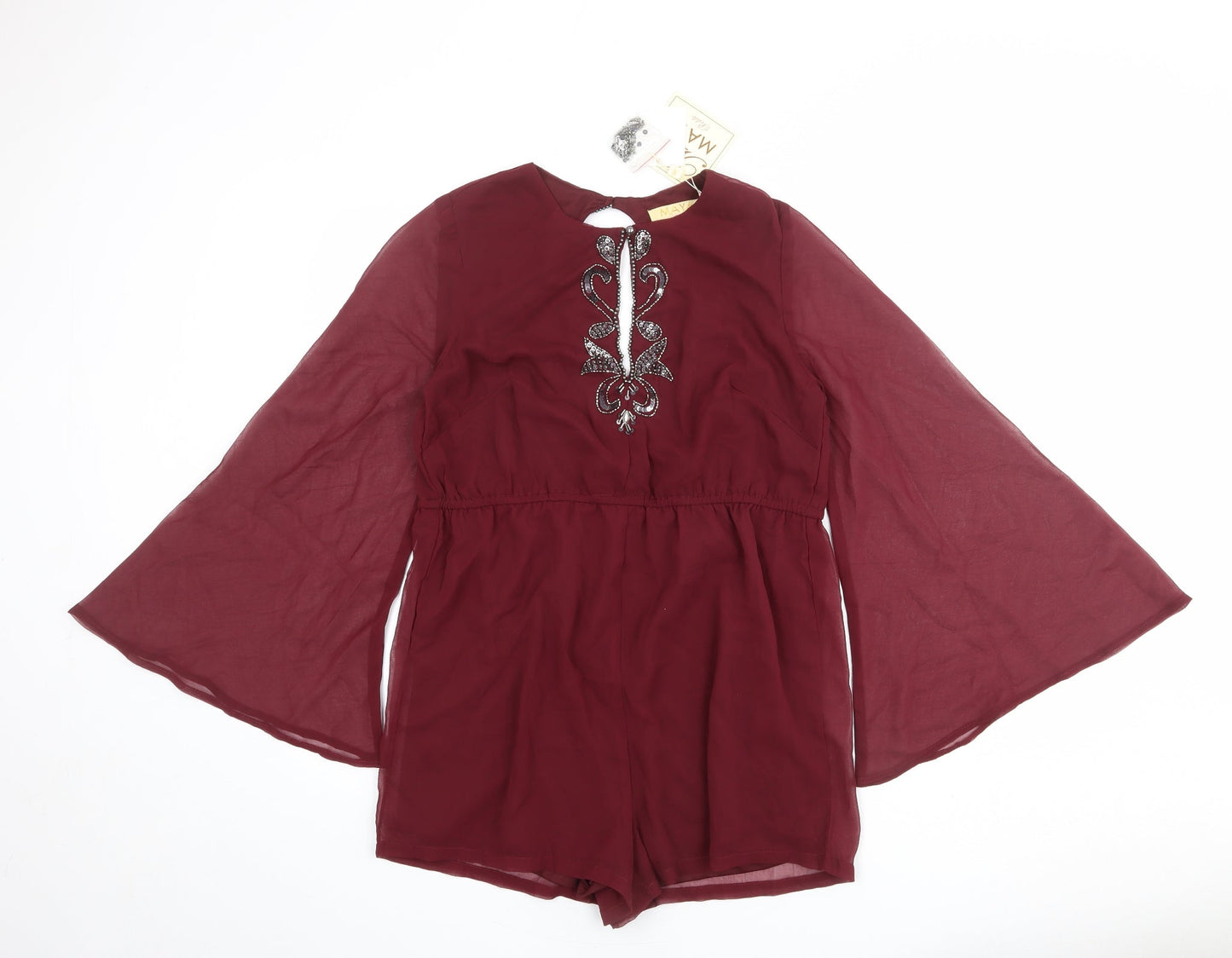 Maya Womens Red Polyester Playsuit One-Piece Size 12 L30 in Button - Open Back