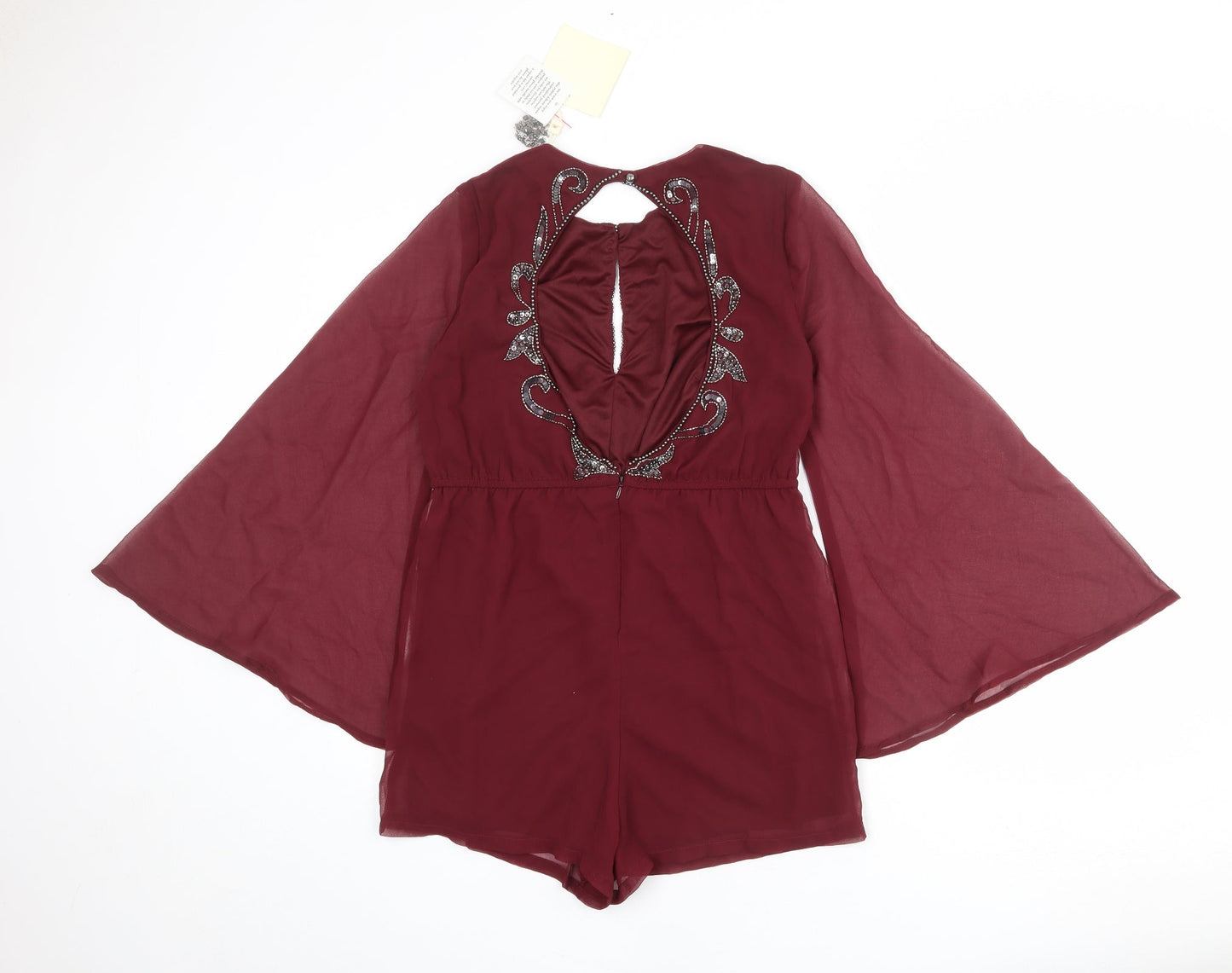 Maya Womens Red Polyester Playsuit One-Piece Size 12 L30 in Button - Open Back