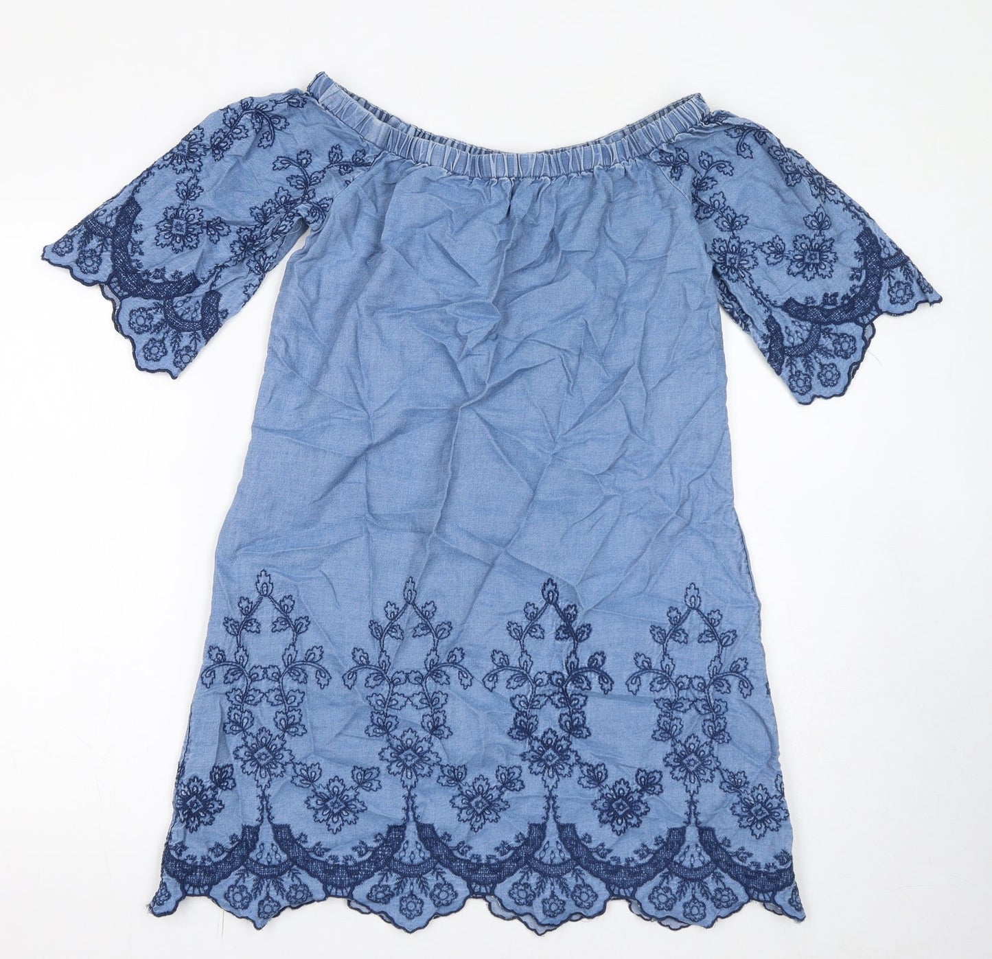 New Look Womens Blue Lyocell Mini Size 10 Off the Shoulder Pullover