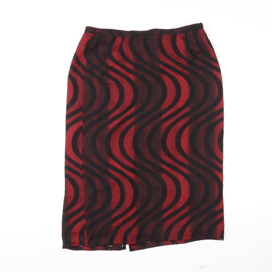 Whimsy Womens Red Geometric Polyester Straight & Pencil Skirt Size 14 Zip
