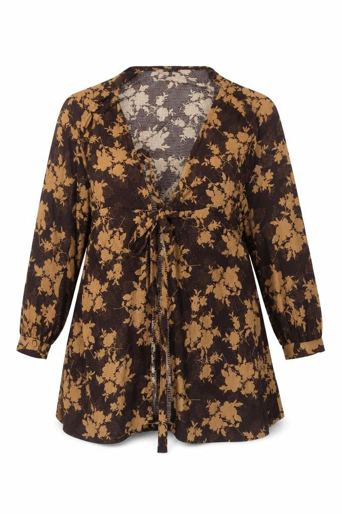 NEXT Womens Brown V-Neck Floral Polyester Cardigan Jumper Size 14