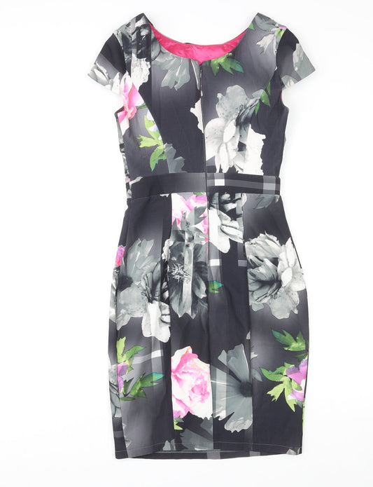 Lipsy Womens Multicoloured Floral Polyester Shift Size 8 Round Neck Zip