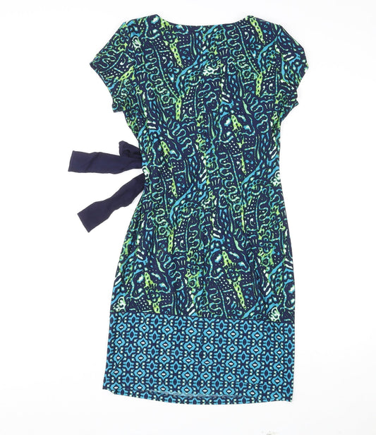 Taylor Womens Multicoloured Geometric Polyester Sheath Size 4 Boat Neck Pullover
