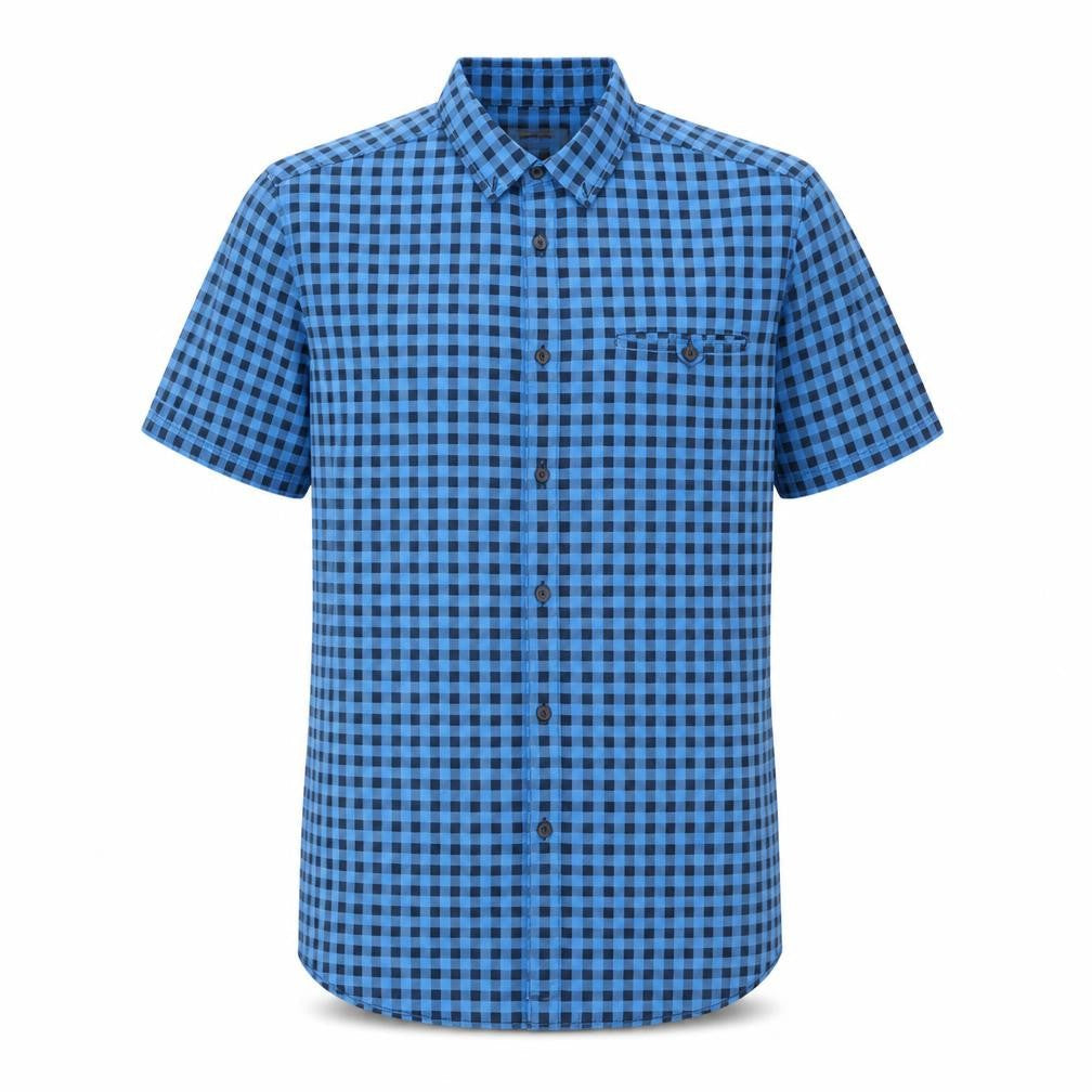 Burton Mens Blue Check Cotton Button-Up Size M Crew Neck Button