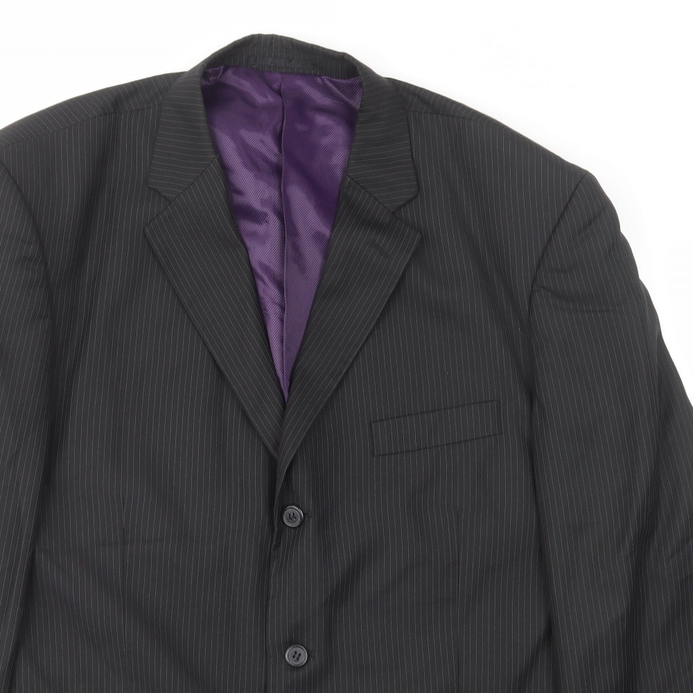 Pierre Remon Mens Black Striped Polyester Jacket Suit Jacket Size 46 Regular