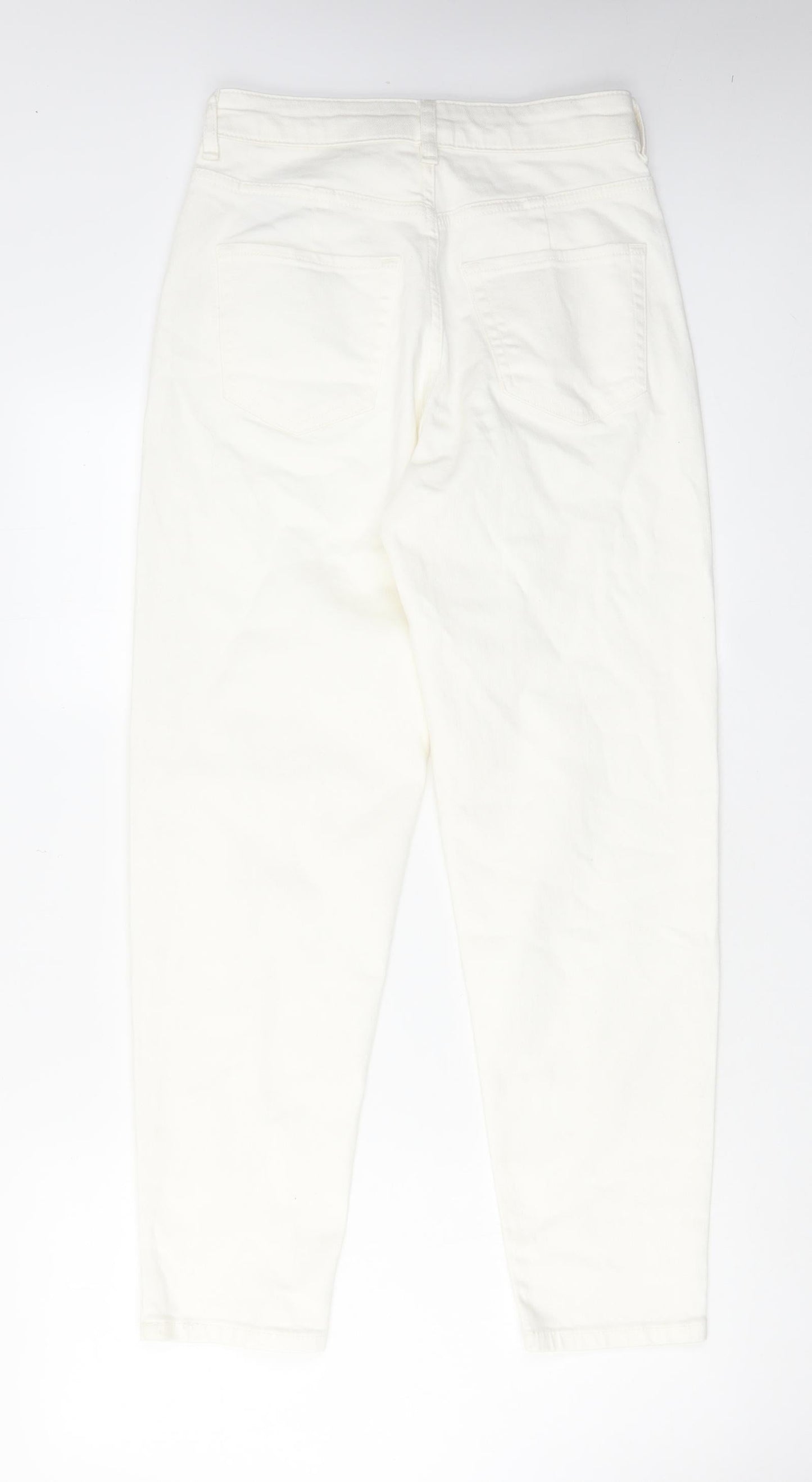 Marks and Spencer Womens White Cotton Tapered Jeans Size 8 L28 in Regular Zip
