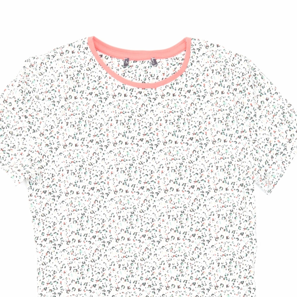 Marks and Spencer Womens Multicoloured Animal Print Cotton Basic T-Shirt Size 8 Round Neck - Leopard Print
