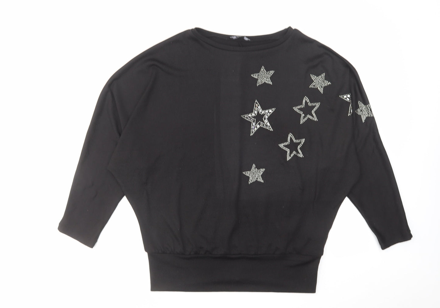 New Look Womens Black Polyester Basic Blouse Size M Round Neck - Stars Print