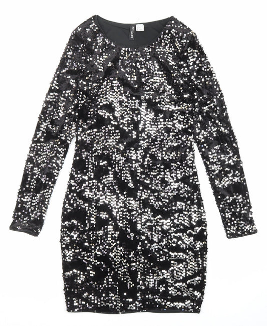 Divided by H&M Womens Black Polyester Bodycon Size 8 Boat Neck Pullover