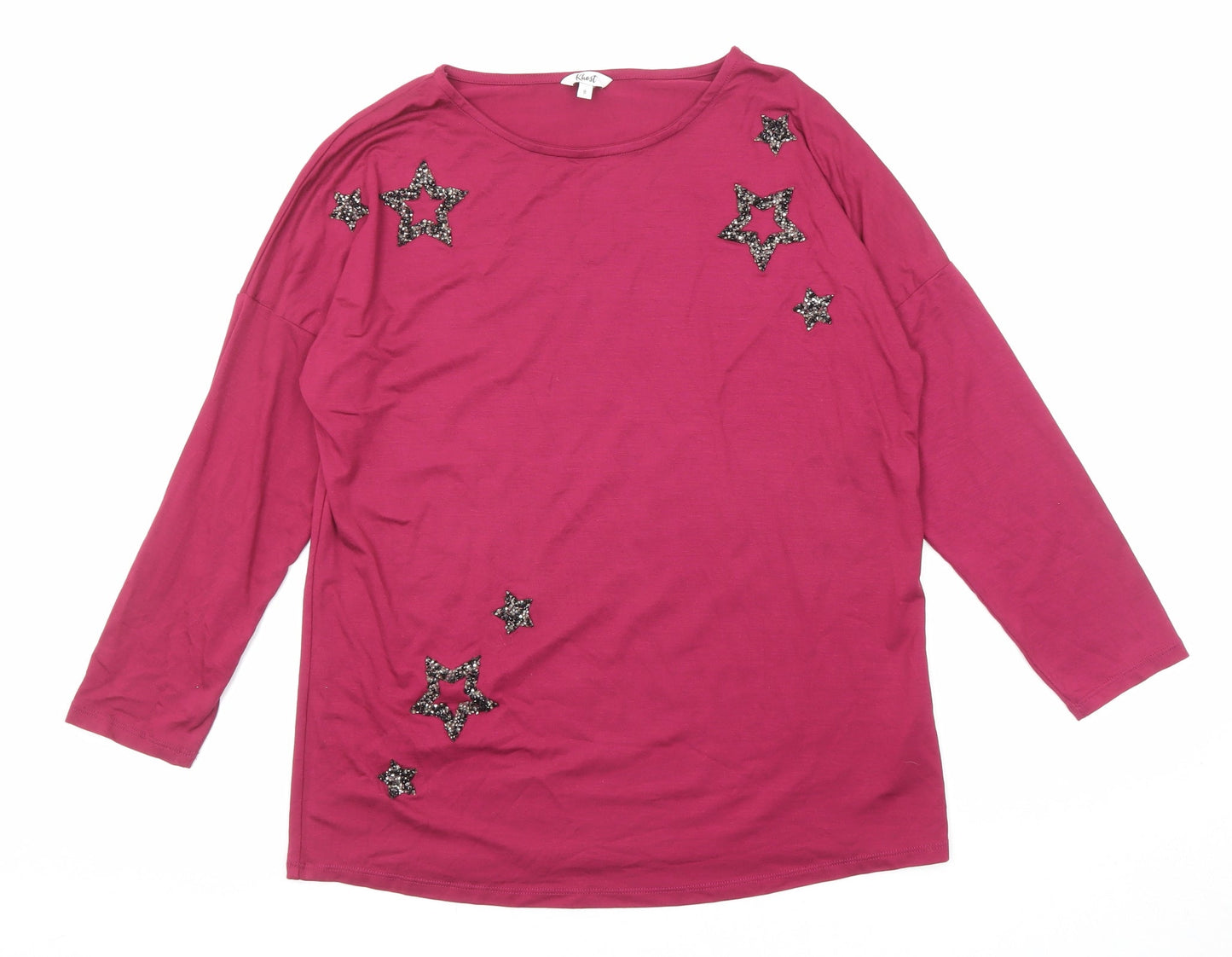 Khost Womens Purple Viscose Basic T-Shirt Size 8 Round Neck - Star Detail