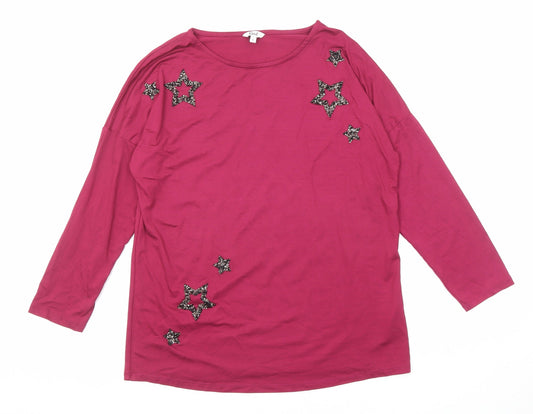 Khost Womens Purple Viscose Basic T-Shirt Size 8 Round Neck - Star Detail