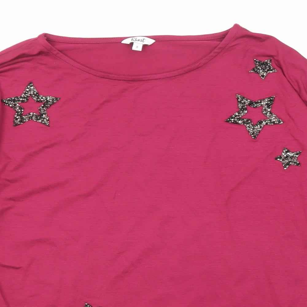 Khost Womens Purple Viscose Basic T-Shirt Size 8 Round Neck - Star Detail