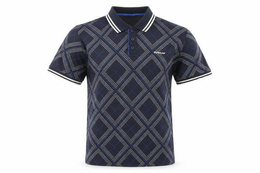 Dunlop Mens Blue Check Polyester Polo Size S Collared Button