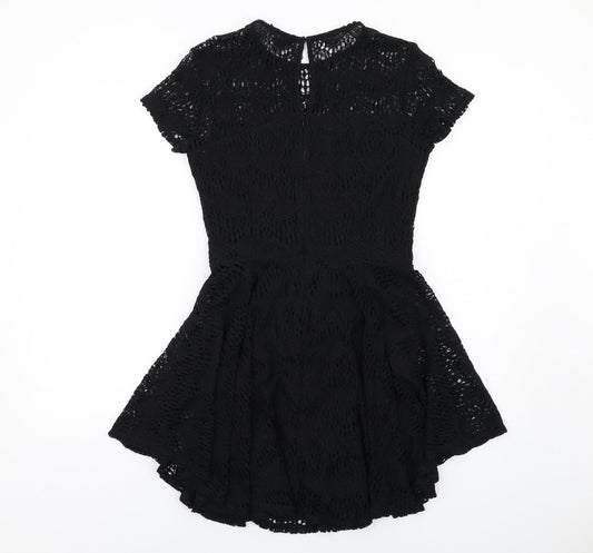 Kendall And Kylie Womens Black Geometric Cotton Fit & Flare Size L Round Neck Zip