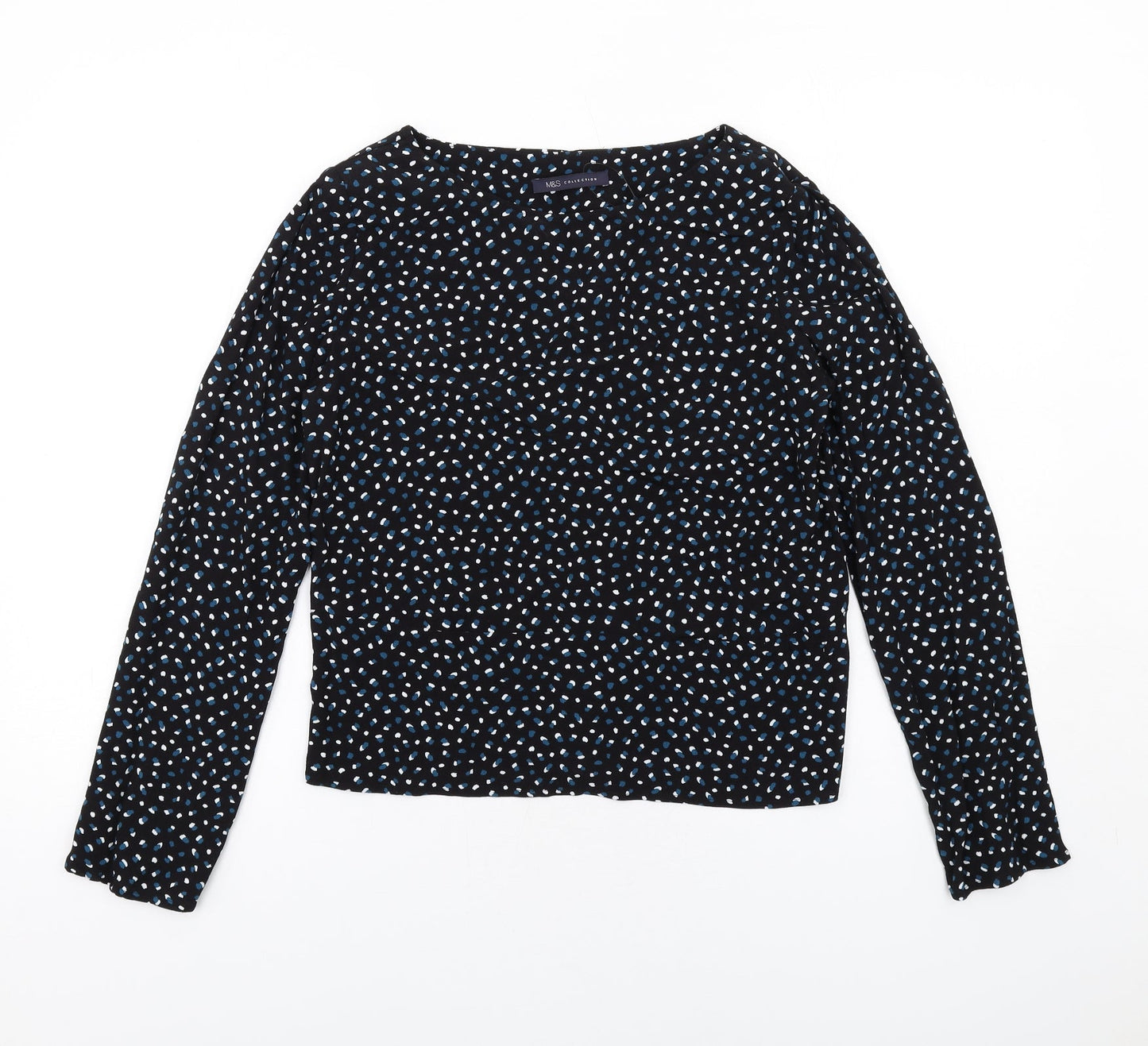 Marks and Spencer Womens Black Geometric Viscose Basic Blouse Size 6 Round Neck