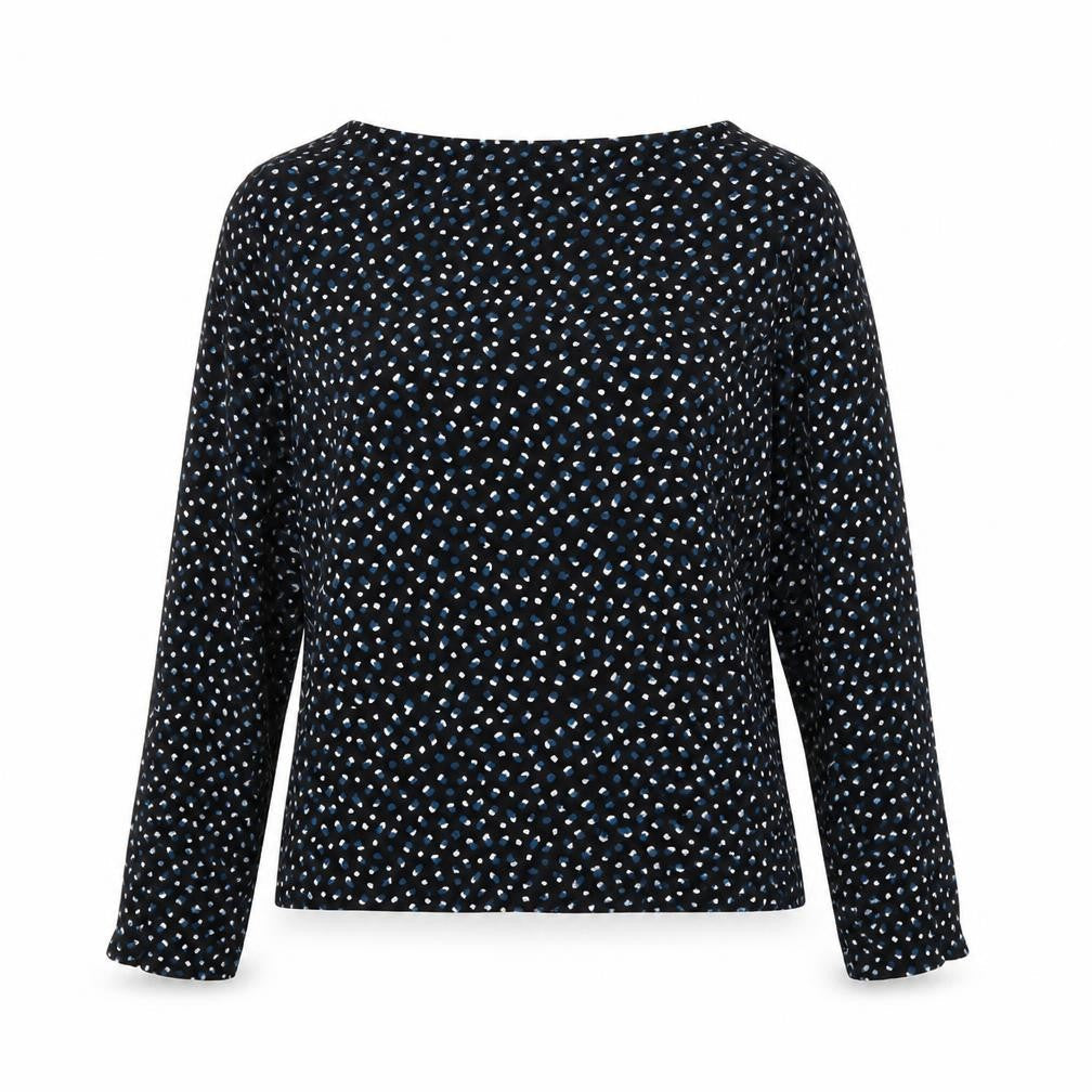 Marks and Spencer Womens Black Geometric Viscose Basic Blouse Size 6 Round Neck