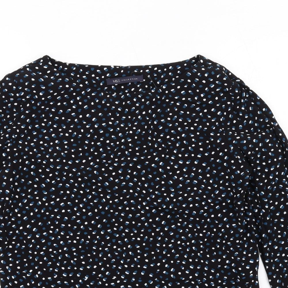 Marks and Spencer Womens Black Geometric Viscose Basic Blouse Size 6 Round Neck