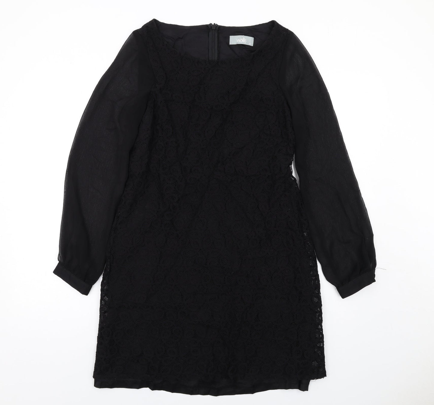 Wallis Womens Black Cotton A-Line Size 12 Round Neck Zip