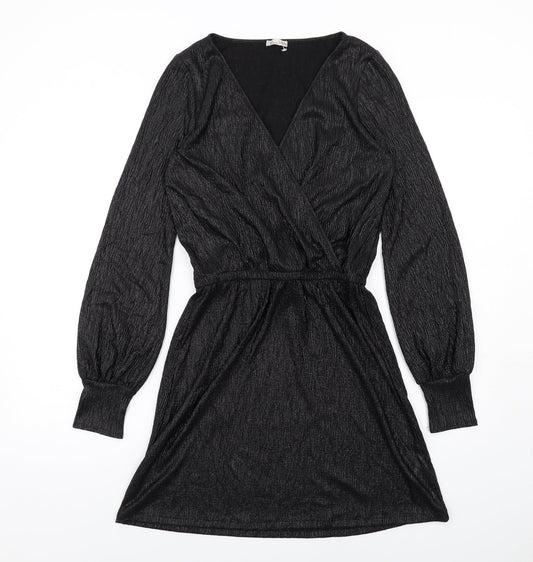 Zara Womens Black Polyester A-Line Size S V-Neck Pullover
