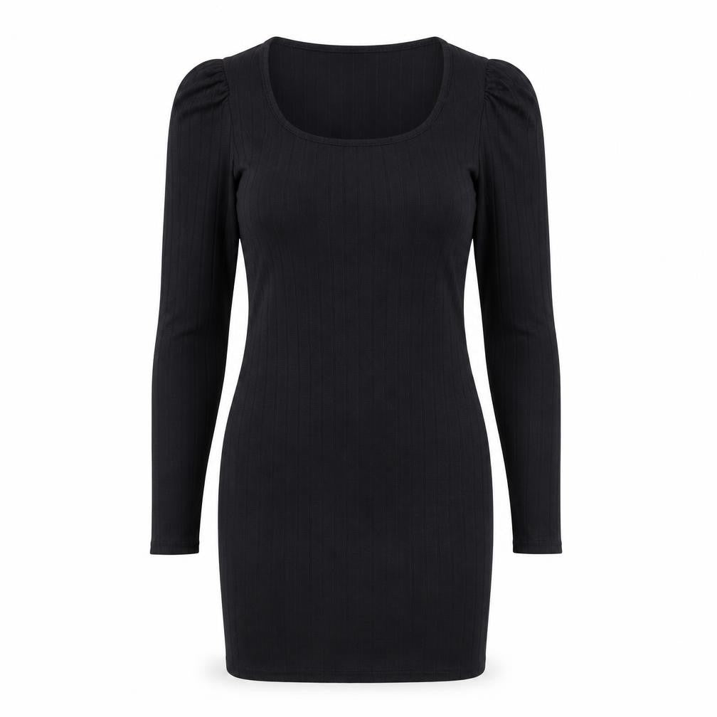 Front view of Miss Selfridge women’s black polyester mini, size UK 10, boat neck pullover