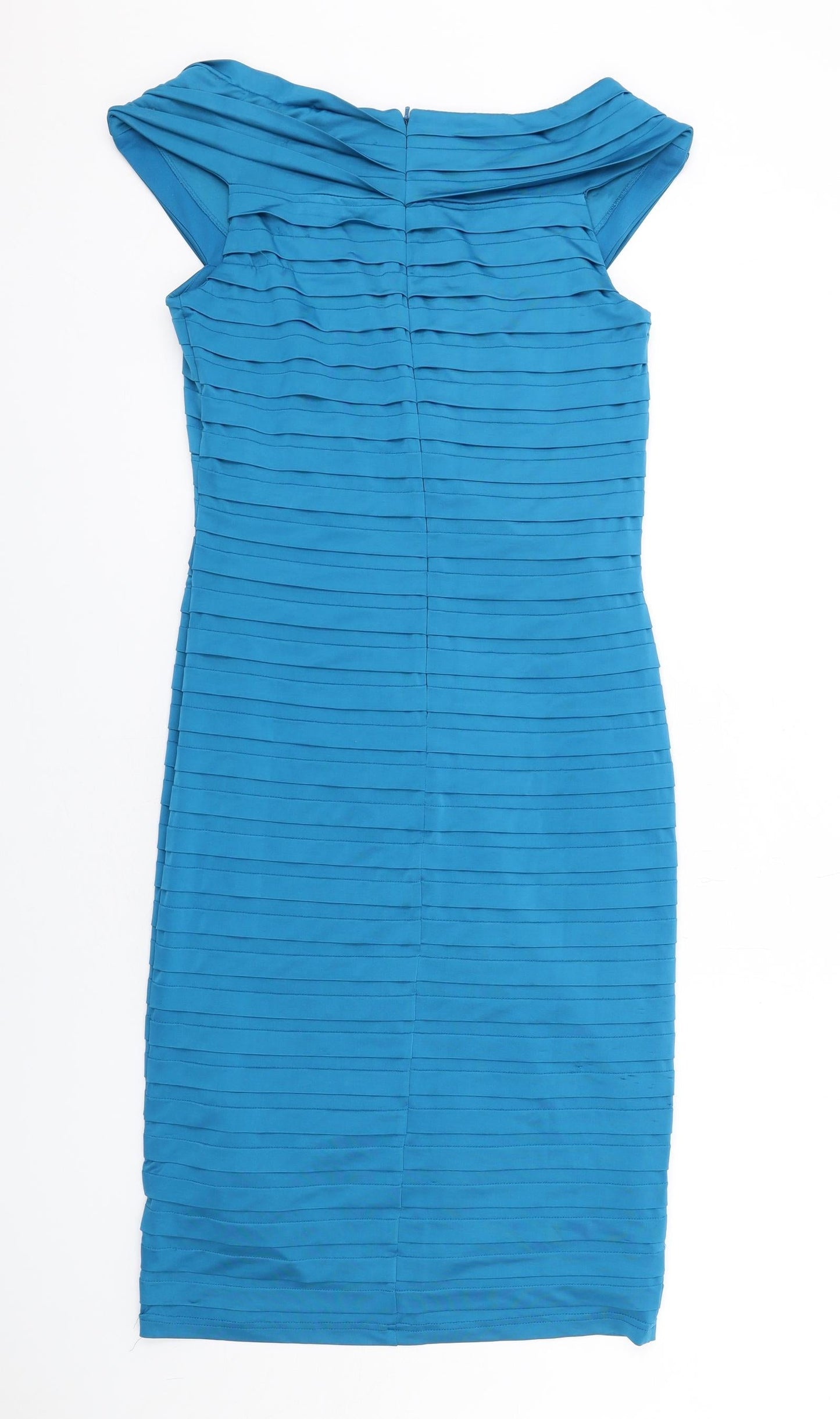 Teatro Womens Blue Polyester Pencil Dress Size 10 V-Neck Zip - Textured