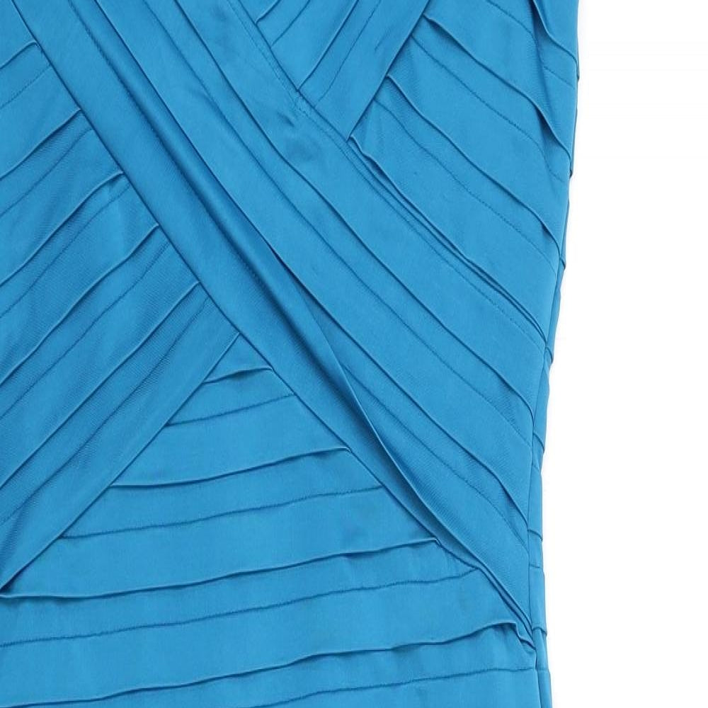 Teatro Womens Blue Polyester Pencil Dress Size 10 V-Neck Zip - Textured