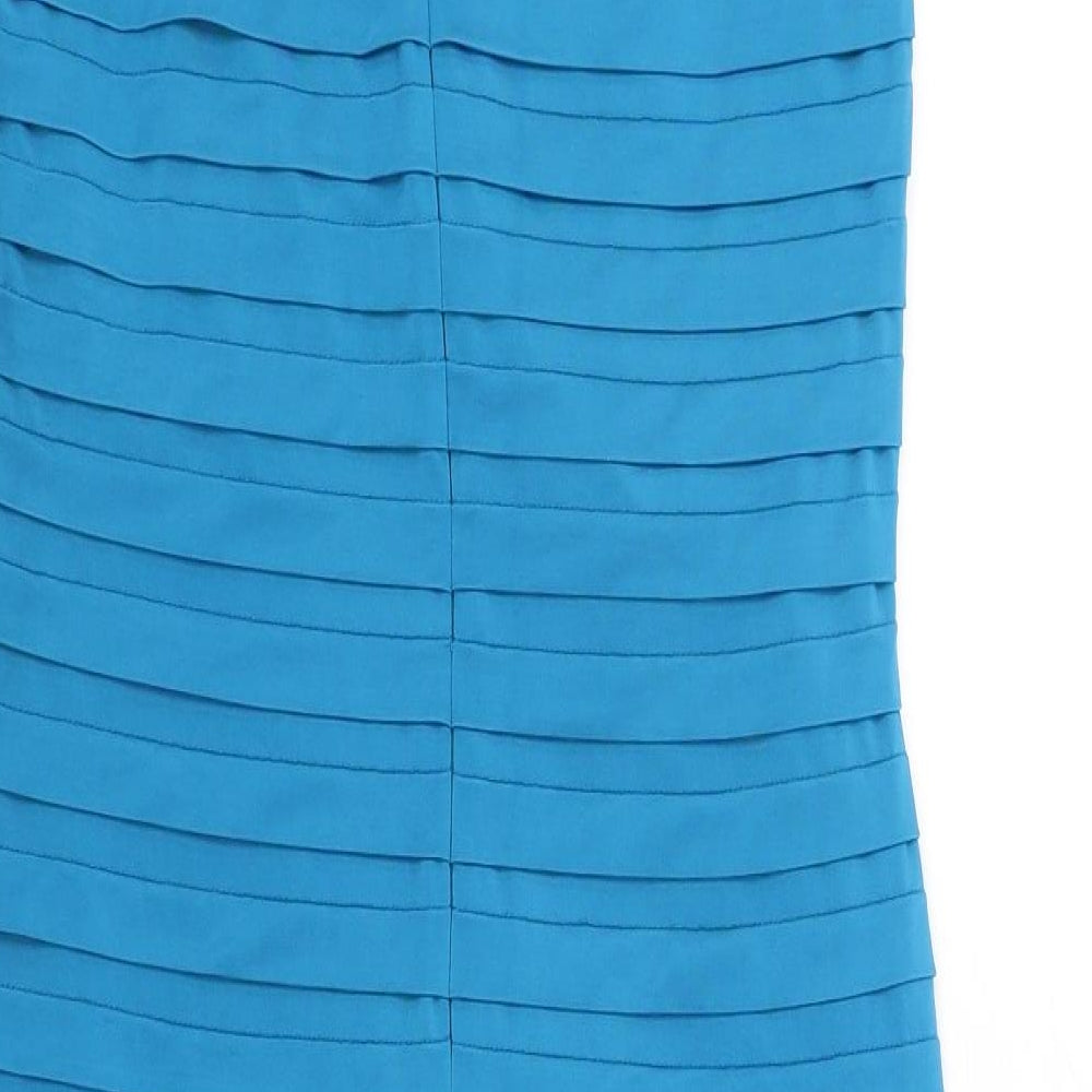 Teatro Womens Blue Polyester Pencil Dress Size 10 V-Neck Zip - Textured