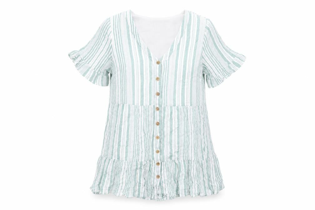 In the Style Womens Green Striped Polyester Basic Button-Up Size 14 V-Neck
