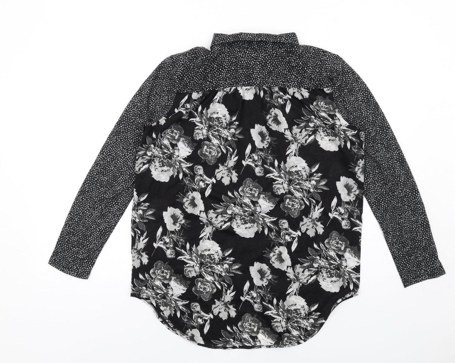 H&M Womens Black Floral Polyester Basic Button-Up Size XS Collared