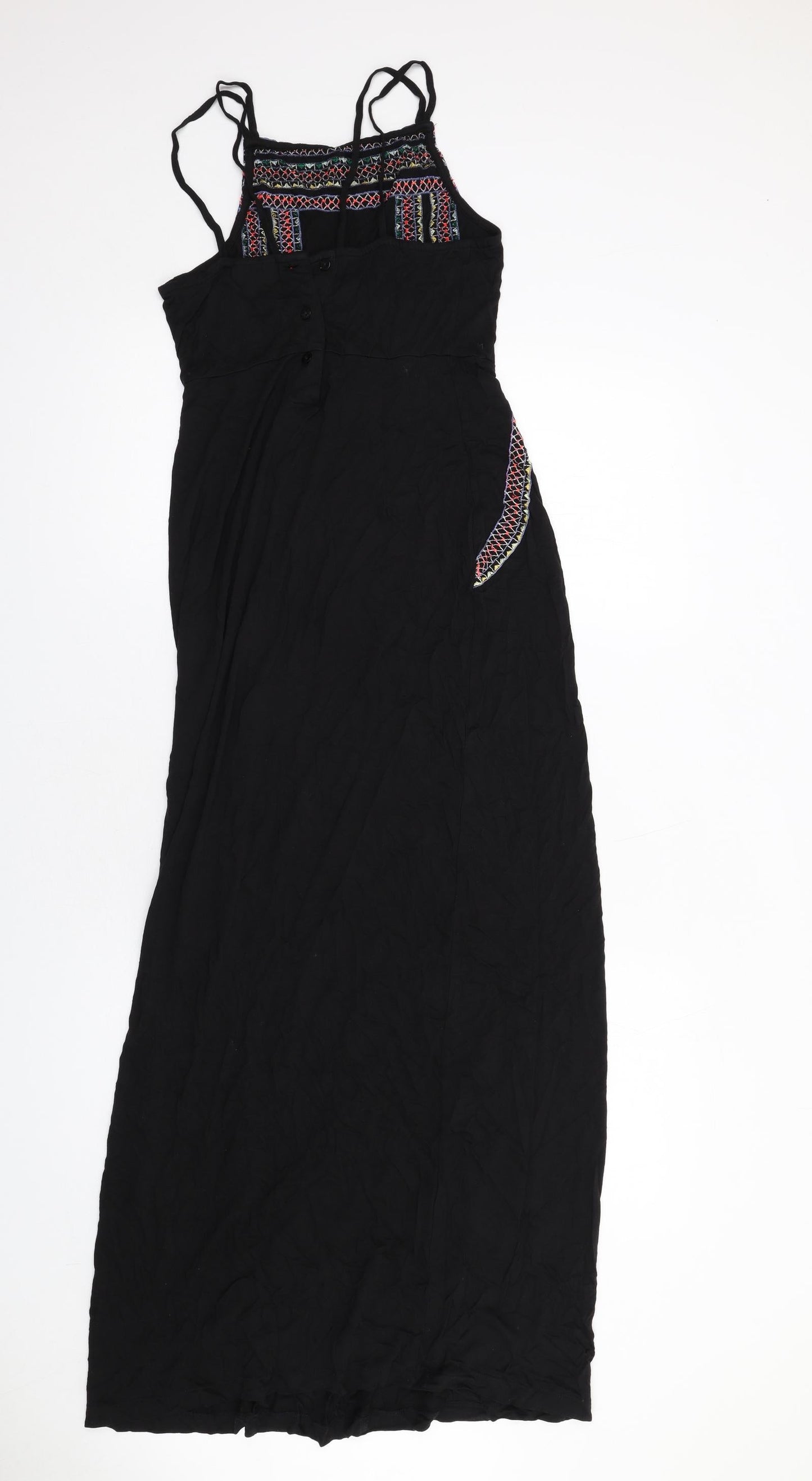 Topshop Womens Black Geometric Viscose Maxi Size 6 Square Neck Button